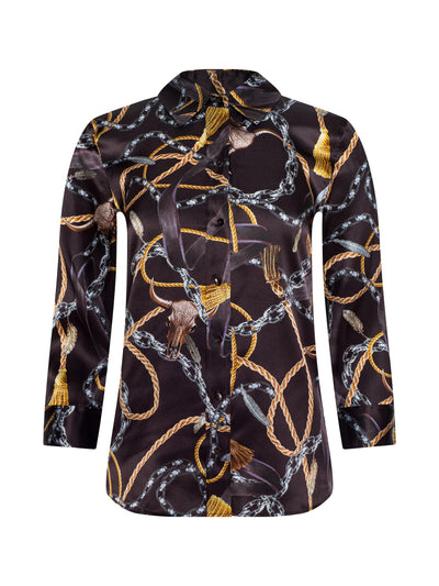 Dani Silk Blouse in Coffee Bean/Western Chain
