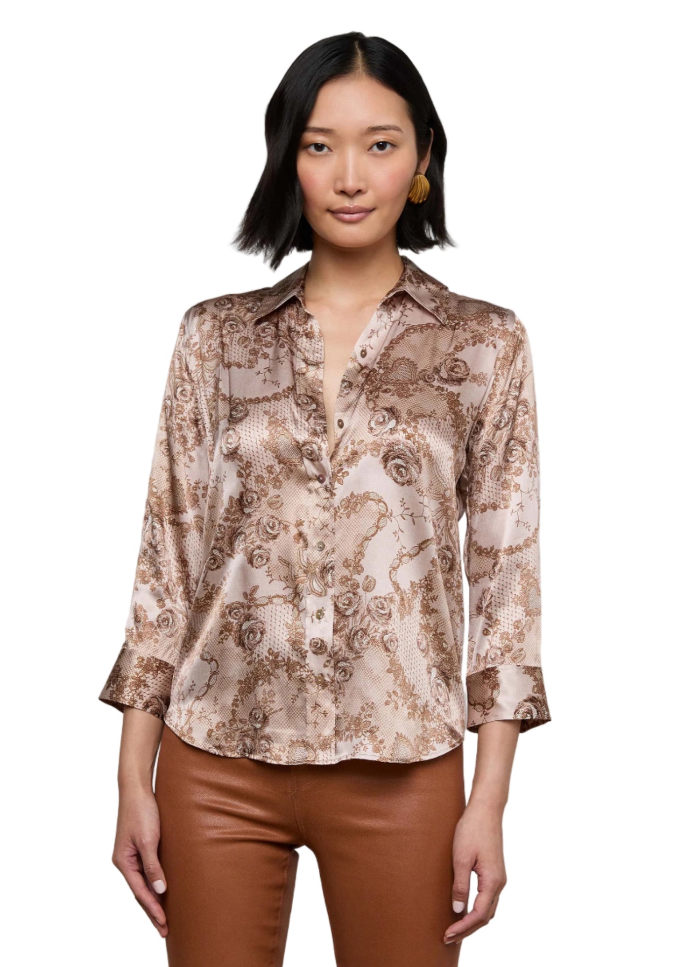 Dani Silk Blouse in Toasted Almond Lace Print