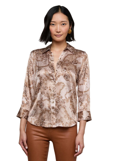 Dani Silk Blouse in Toasted Almond Lace Print