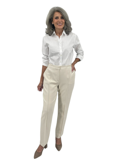 Straight Leg Pintuck Trouser in Bone