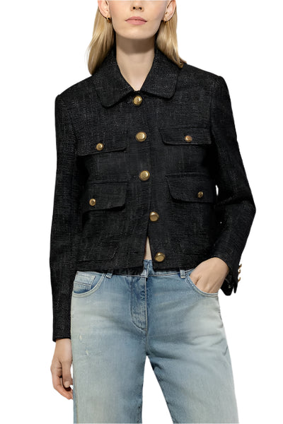 Tweed Jacket with Metal Buttons in Deep Black