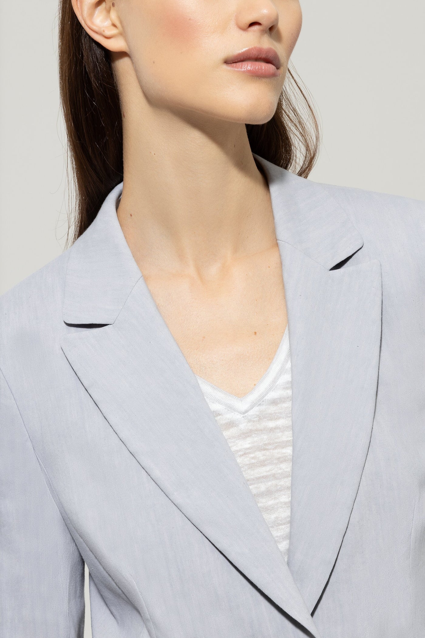 Linen Blend Blazer in Silver Gray