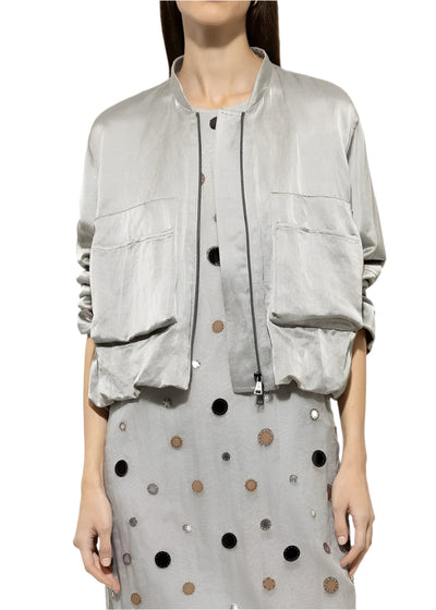 Satin Blouson Jacket in Gray
