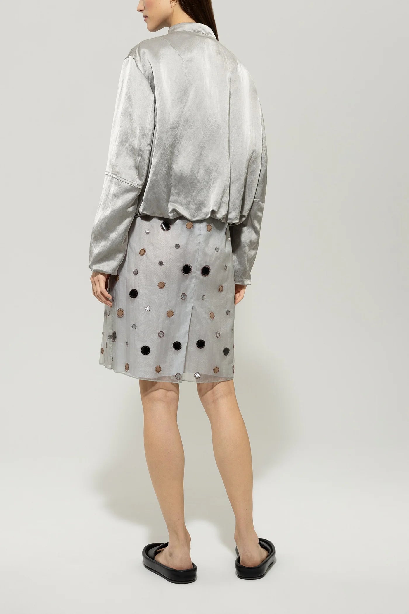 Satin Blouson Jacket in Gray