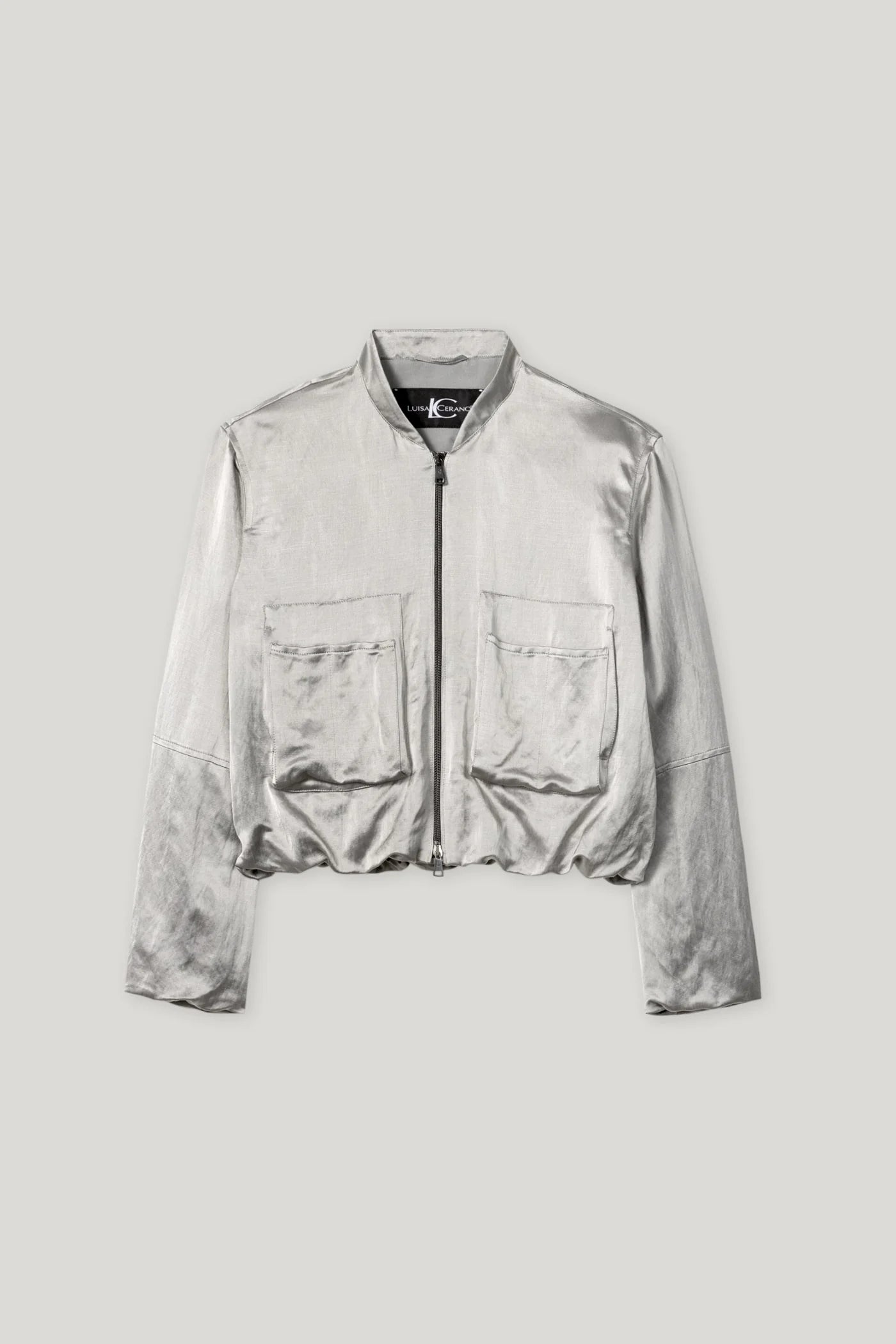 Satin Blouson Jacket in Gray