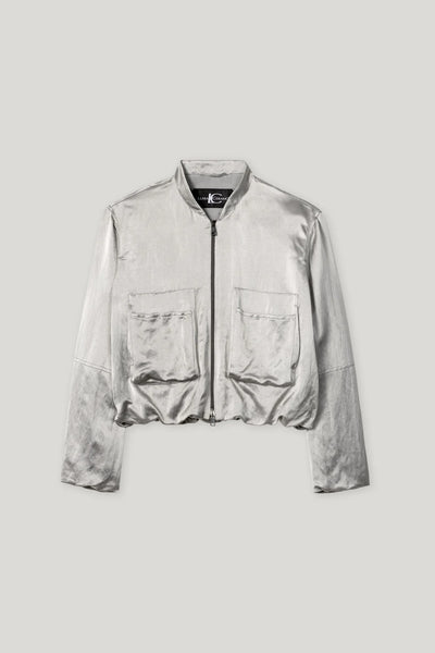 Satin Blouson Jacket in Gray