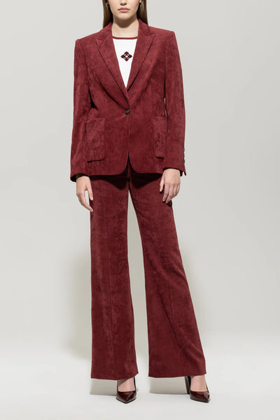 Corduroy One Button Blazer in Berry Red