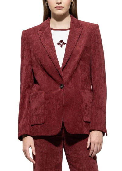 Corduroy One Button Blazer in Berry Red