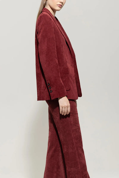 Corduroy One Button Blazer in Berry Red