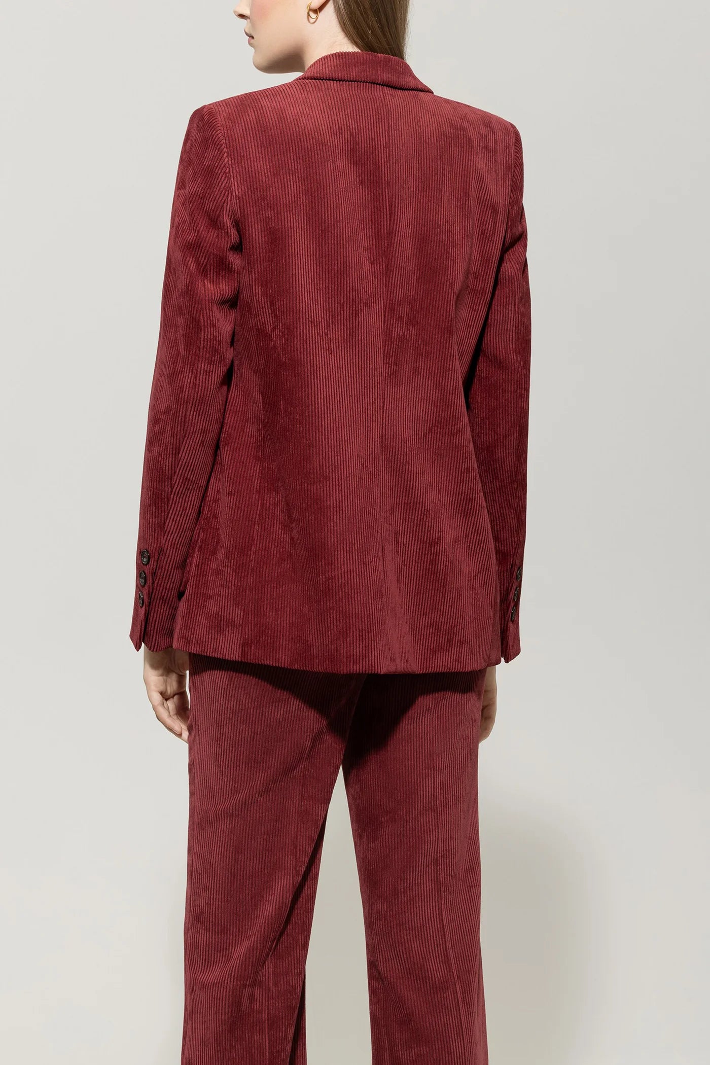 Corduroy One Button Blazer in Berry Red