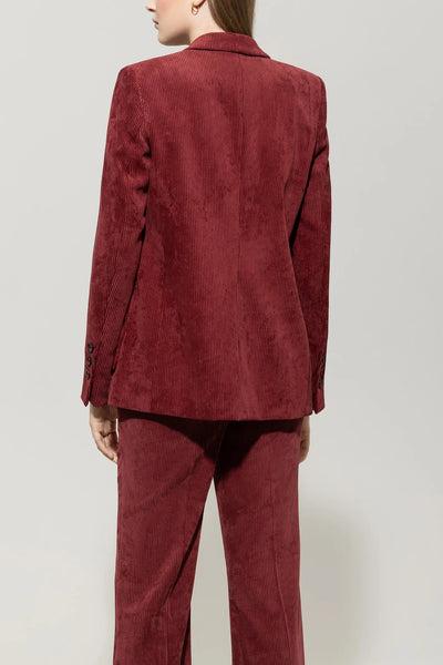 Corduroy One Button Blazer in Berry Red