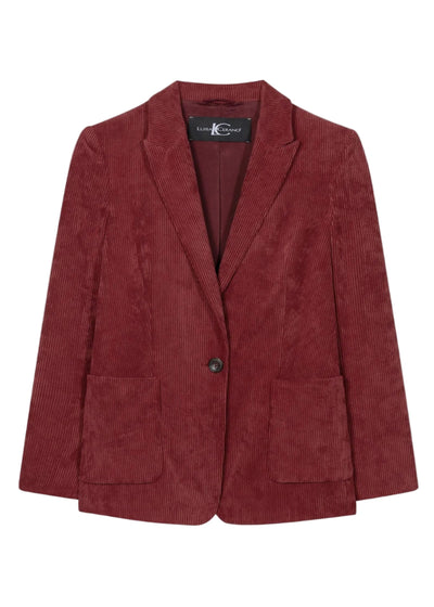 Corduroy One Button Blazer in Berry Red