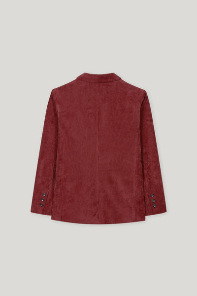 Corduroy One Button Blazer in Berry Red