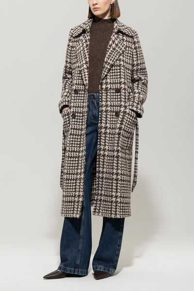 Glencheck Coat with Belt in Espresso Multi