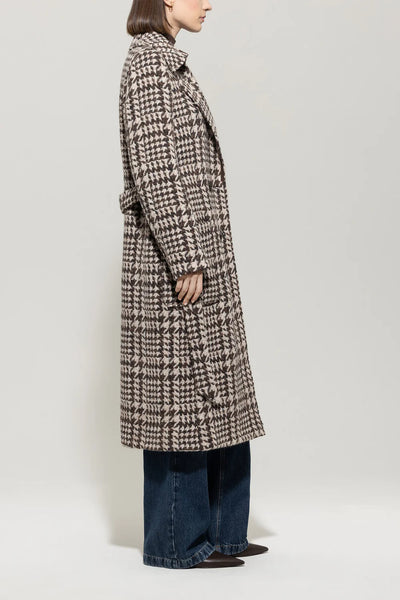 Glencheck Coat with Belt in Espresso Multi