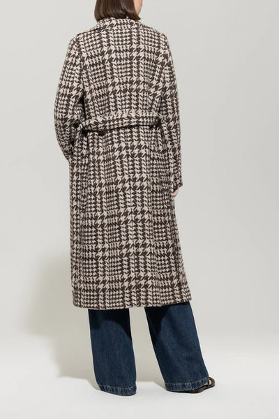 Glencheck Coat with Belt in Espresso Multi