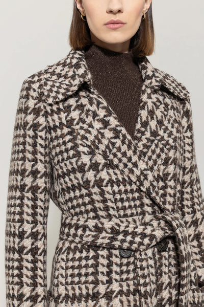 Glencheck Coat with Belt in Espresso Multi