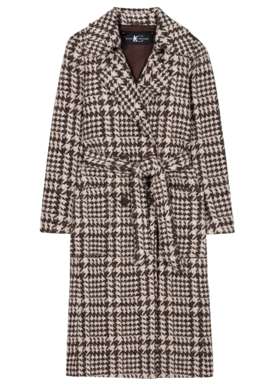 Glencheck Coat with Belt in Espresso Multi
