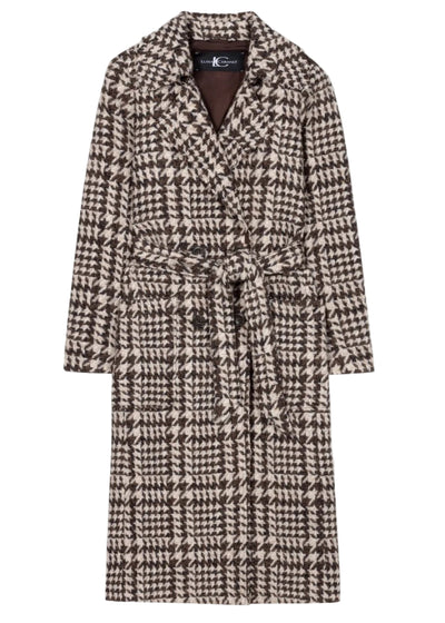 Glencheck Coat with Belt in Espresso Multi