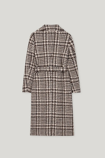 Glencheck Coat with Belt in Espresso Multi