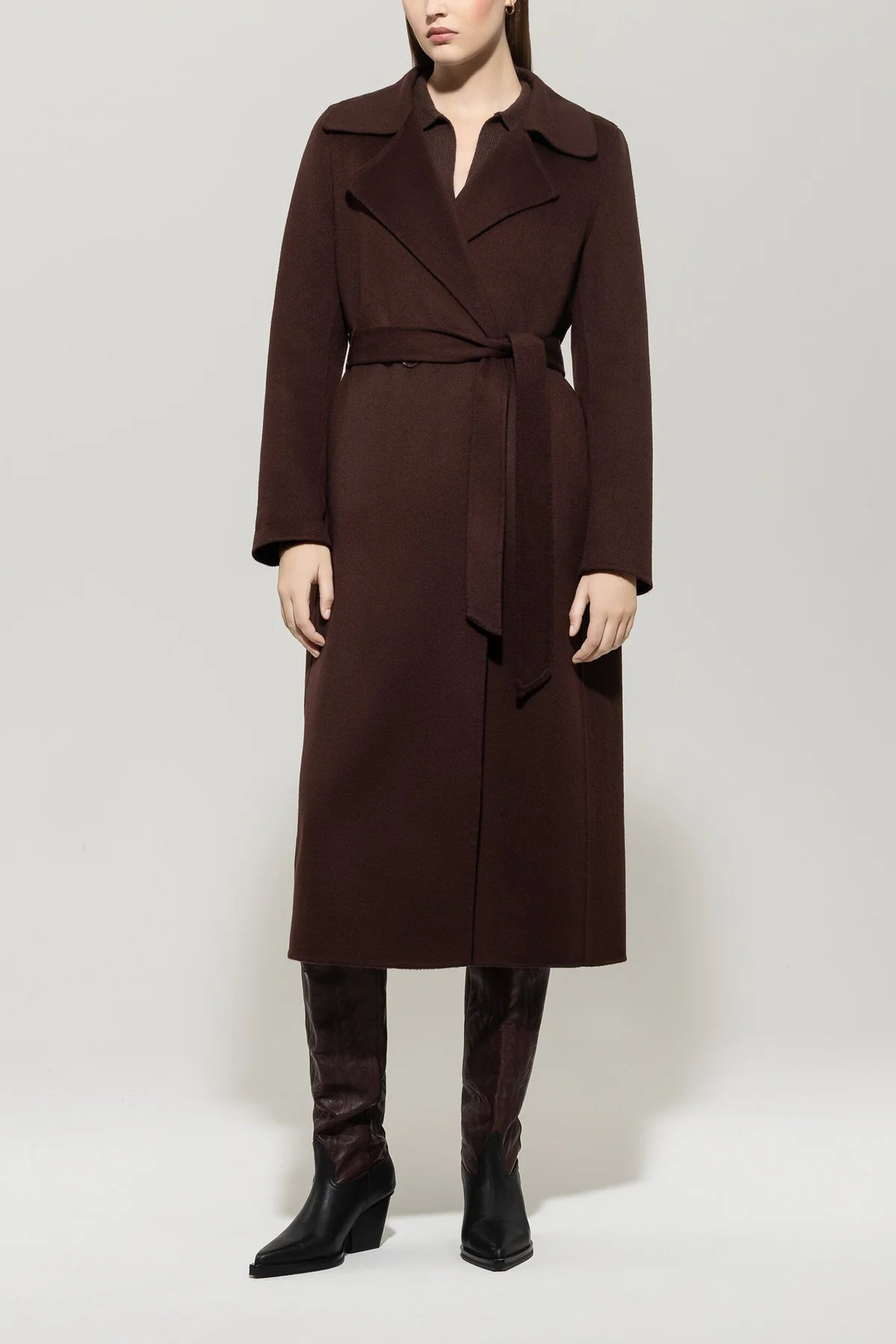 Double-Face Coat with Belt in  Espresso