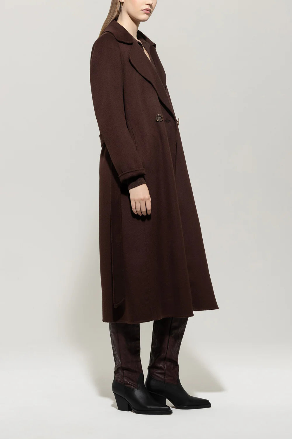 Double-Face Coat with Belt in  Espresso