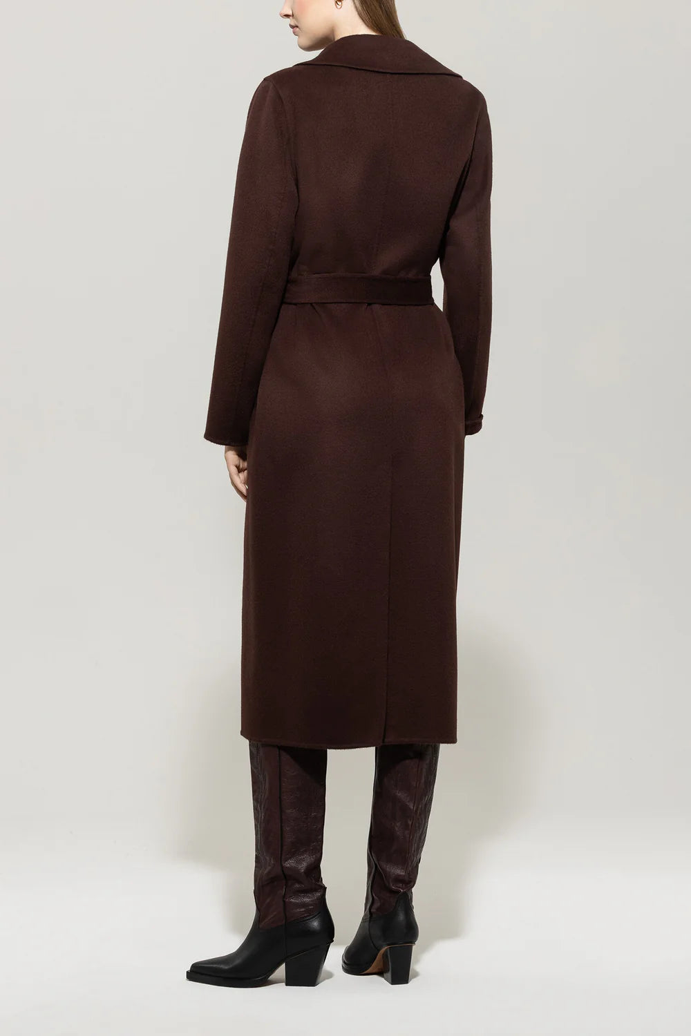 Double-Face Coat with Belt in  Espresso