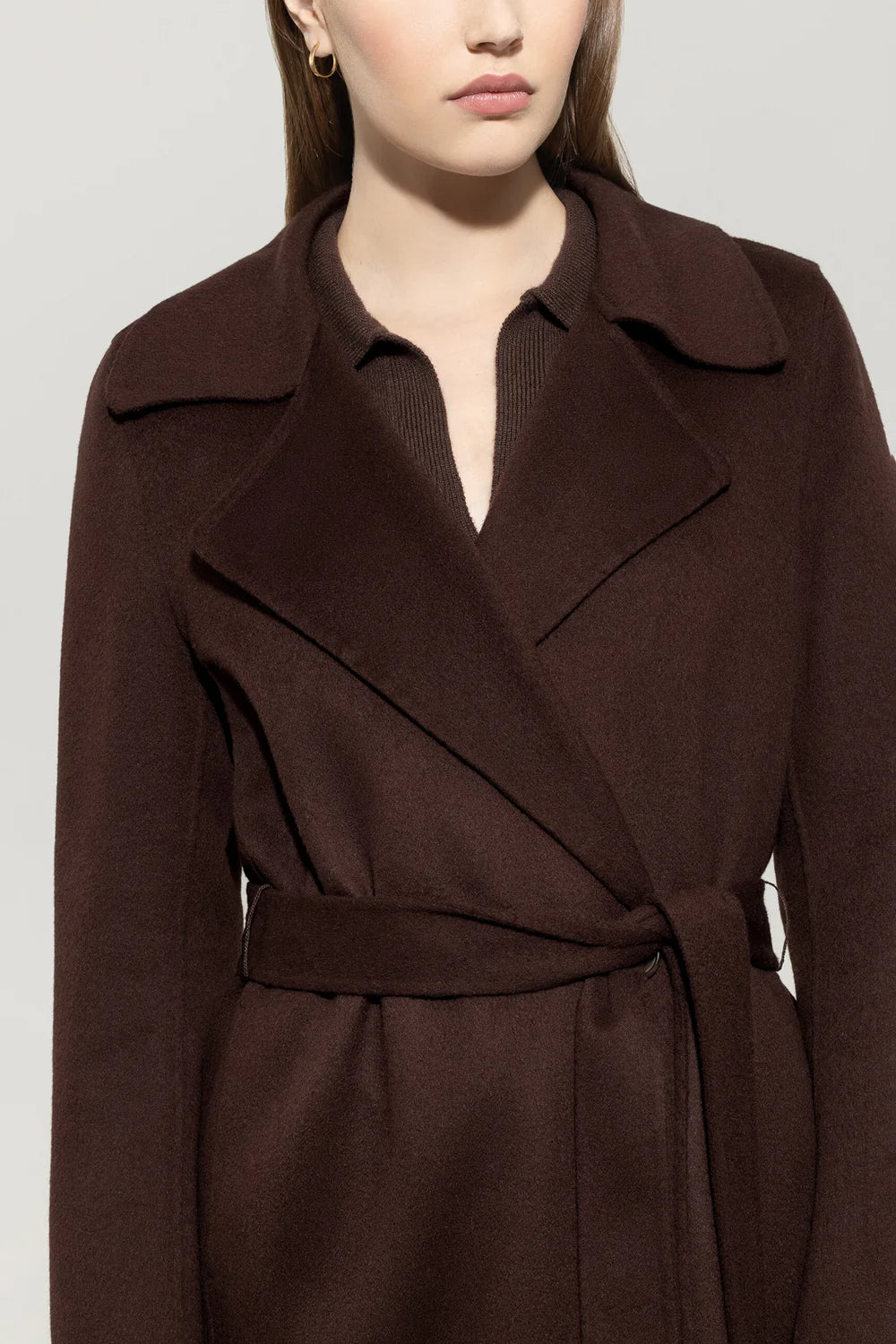 Double-Face Coat with Belt in  Espresso