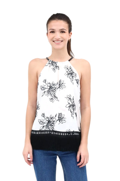 Embroidered Halter Top in Ivory/Black