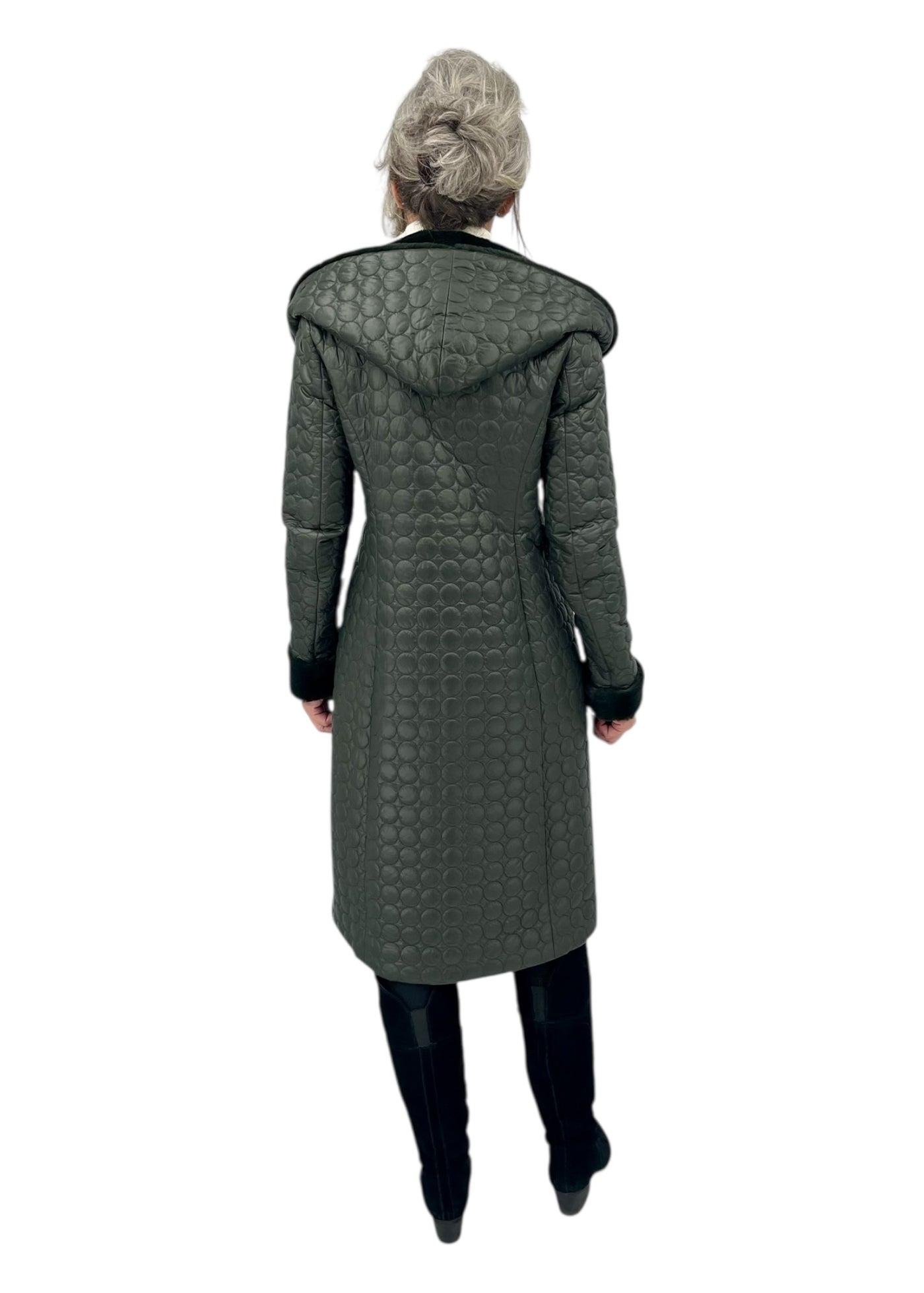 Jade Quilted Coat w/ Fur in Forest Green
