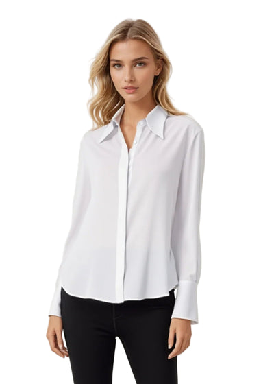 Silk Half Button Blouse in White