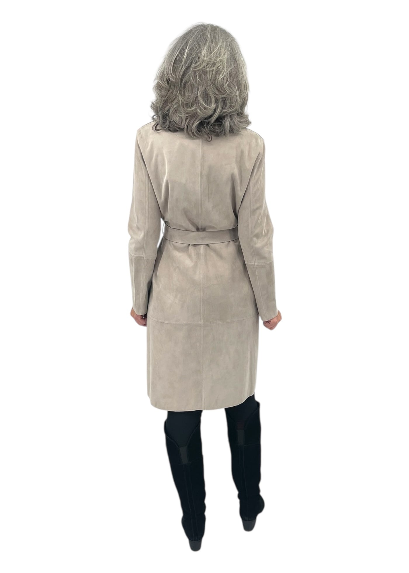 Sylvie Suede Wrap Trench Coat in Fawn