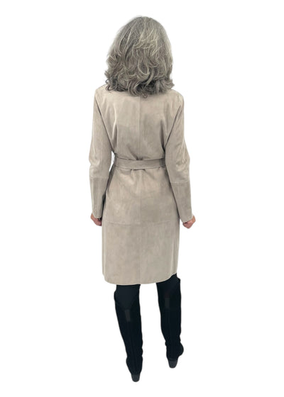 Sylvie Suede Wrap Trench Coat in Fawn