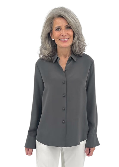 Lustrous Slate Silk Tailored Button Down Shirt in Slate