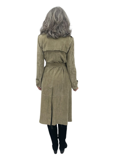 Suede Trench Coat in Olive