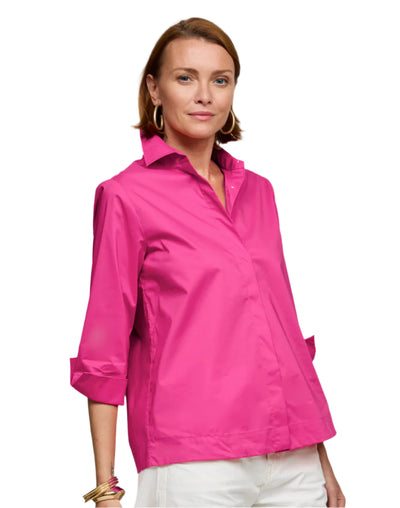 Xena 3/4 Sleeve Zip Back Shirt in Hot Pink