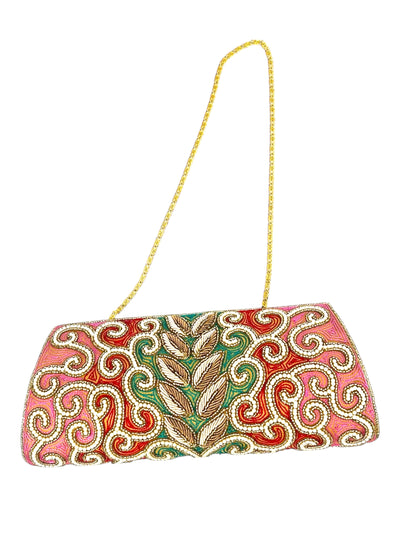 Swirl Beaded Clutch in Pink/Teal/Ivory