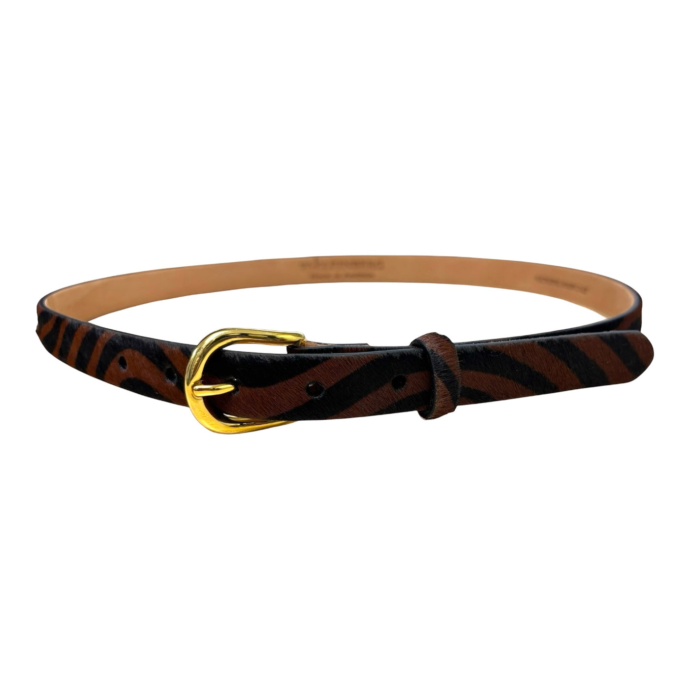 Haircalf Belt with Gold Buckle in Cognac/Zebra