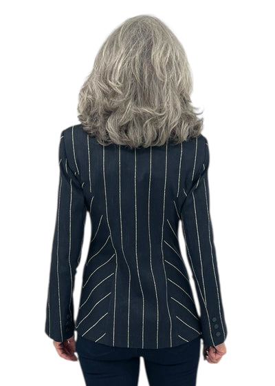 Pinstripe Trompette Sleeve Blazer in Navy