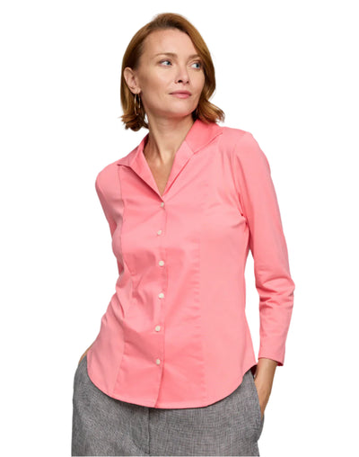 Donna 3/4 Sleeve Wing Collar Blouse in Candy Coral