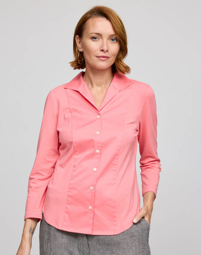 Donna 3/4 Sleeve Wing Collar Blouse in Candy Coral