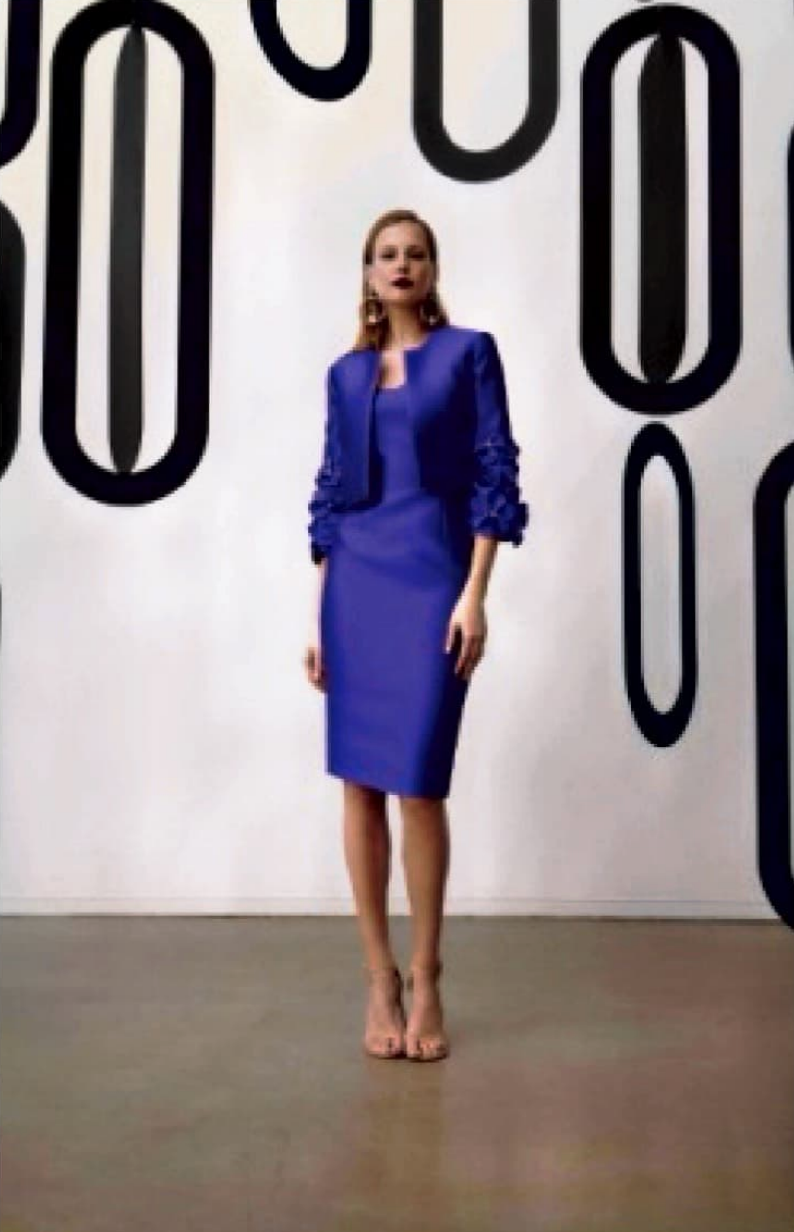 3D Floral appliqué jacket and dress set in Amethyst