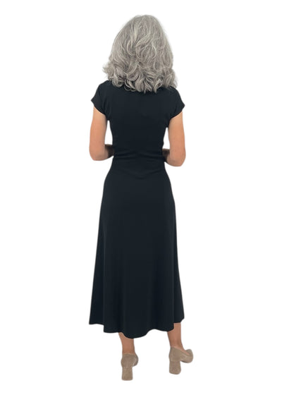 Matte Crepe Hip Sash Maxi Dress in Black