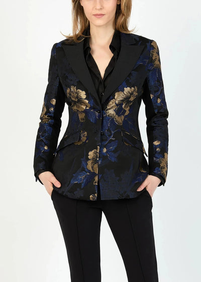 Romantic Jacquard Blazer in Black/Sapphire