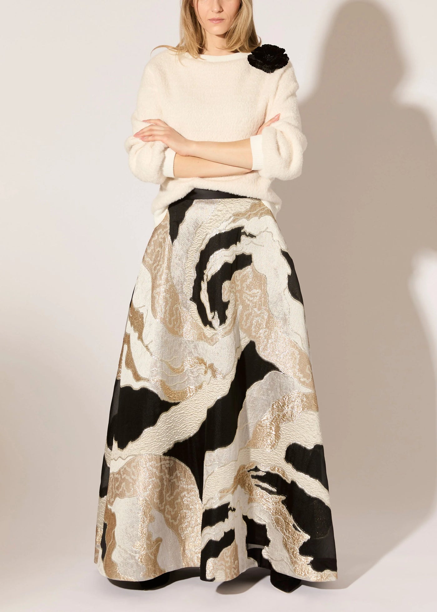 Monarch Fil Coupe Maxi Skirt in Taupe Combo