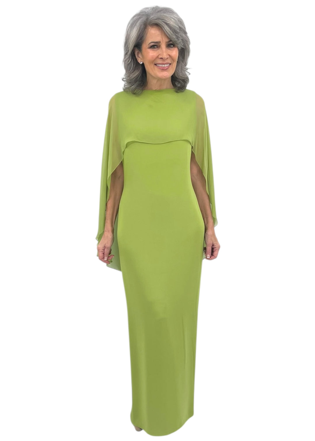green emerald velvet dress Gown w/ Chiffon Caplet in Chartreuse – Carl Meyers