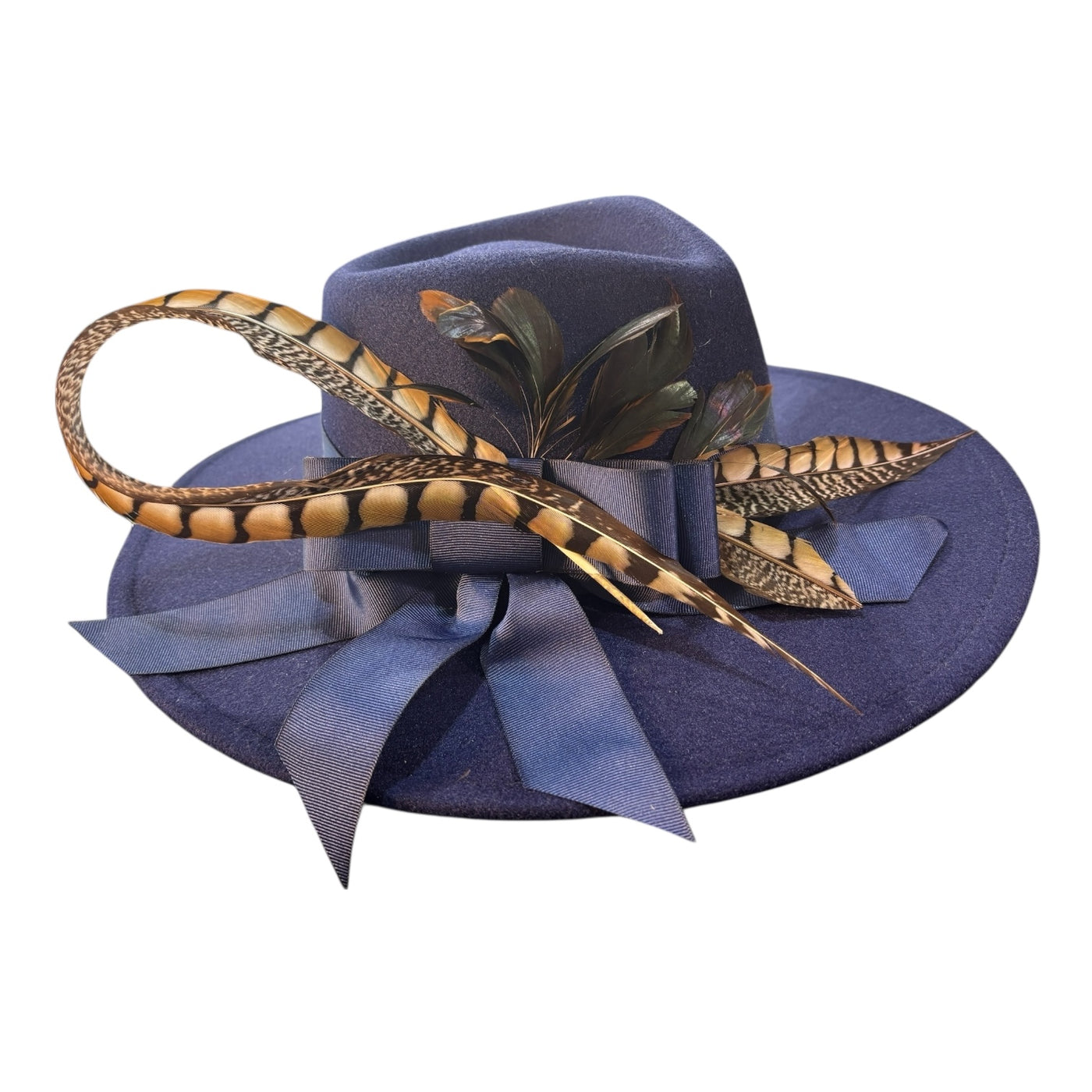 Curled Feather Navy Fedora