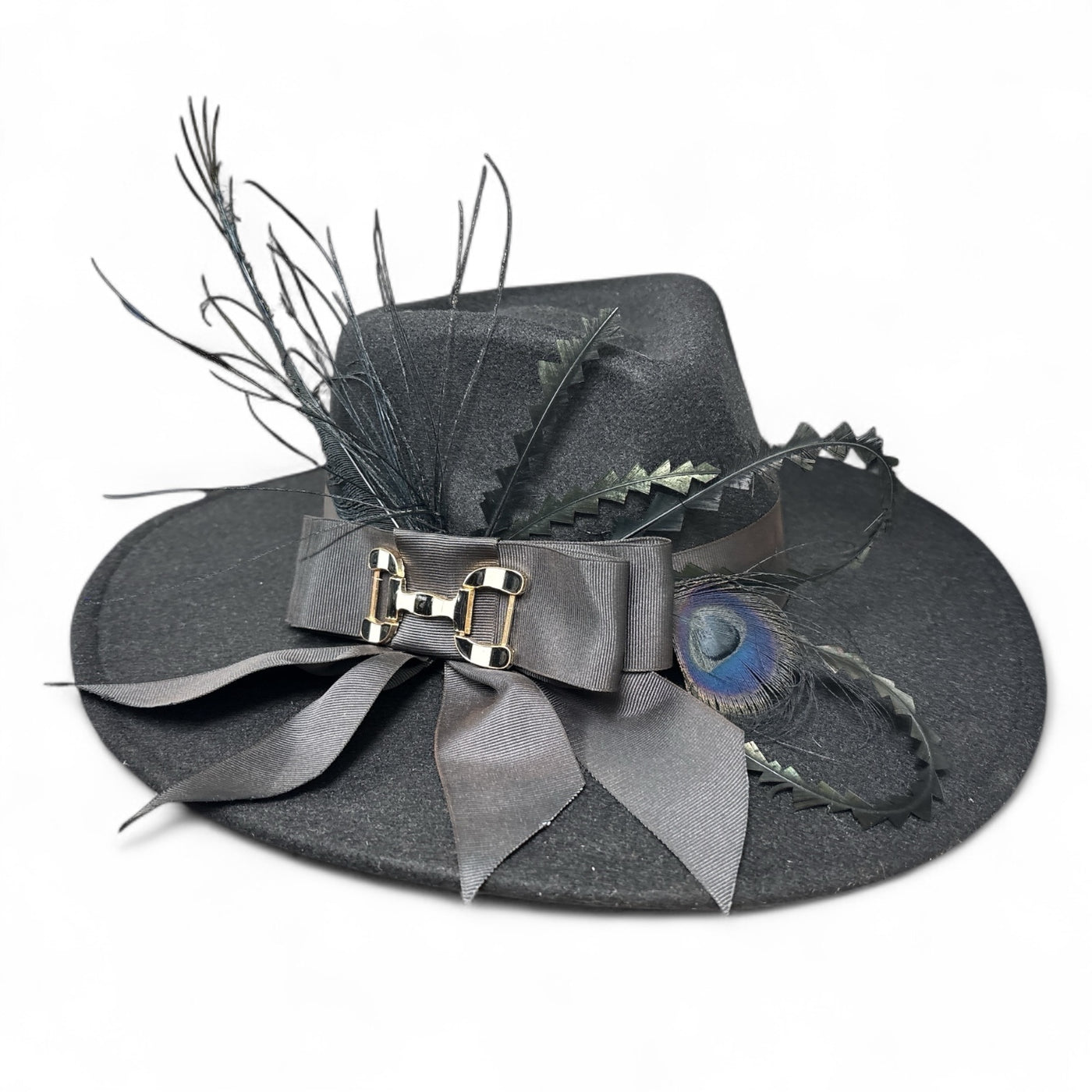 Black Felt Fedora with Black and White Bit