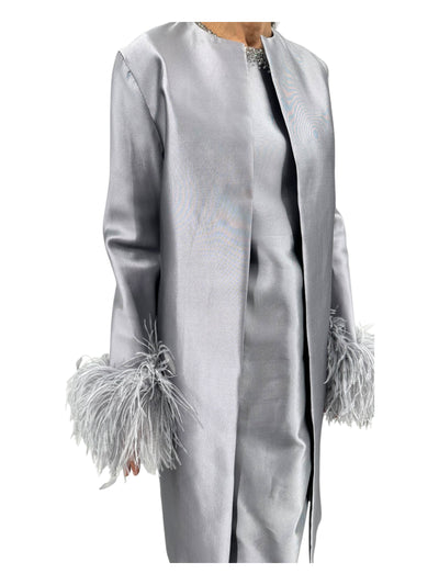 Martha Jacket With Boa Cuff (Ostrich Feathers) Platinum Silk Razimir
