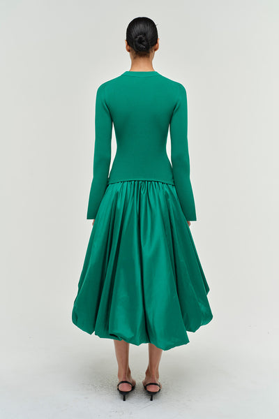 Kenlie Taffeta Knit Midi Dress in Kelly Green